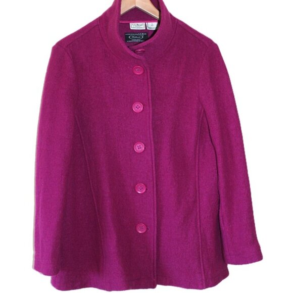 L.L. BEAN x BELLANDI Premium Italian Boiled Wool Pea Coat in Fuchsia - Size LP - Picture 9 of 12